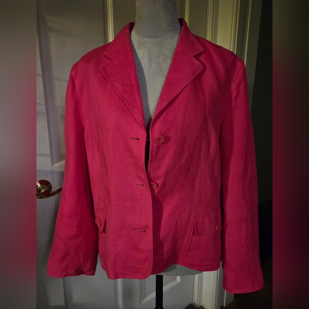 *final price* Talbots 100% linen hot pink blazer sz 18ish see measurement